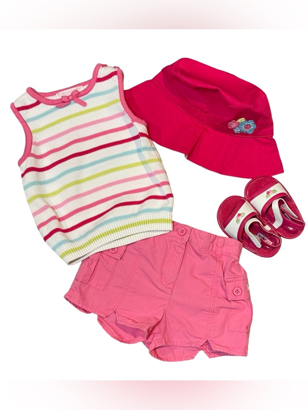 Janie and Jack Hummingbird Hideaway Striped Knit Tank, Shorts & Sun Hat 12-18 m